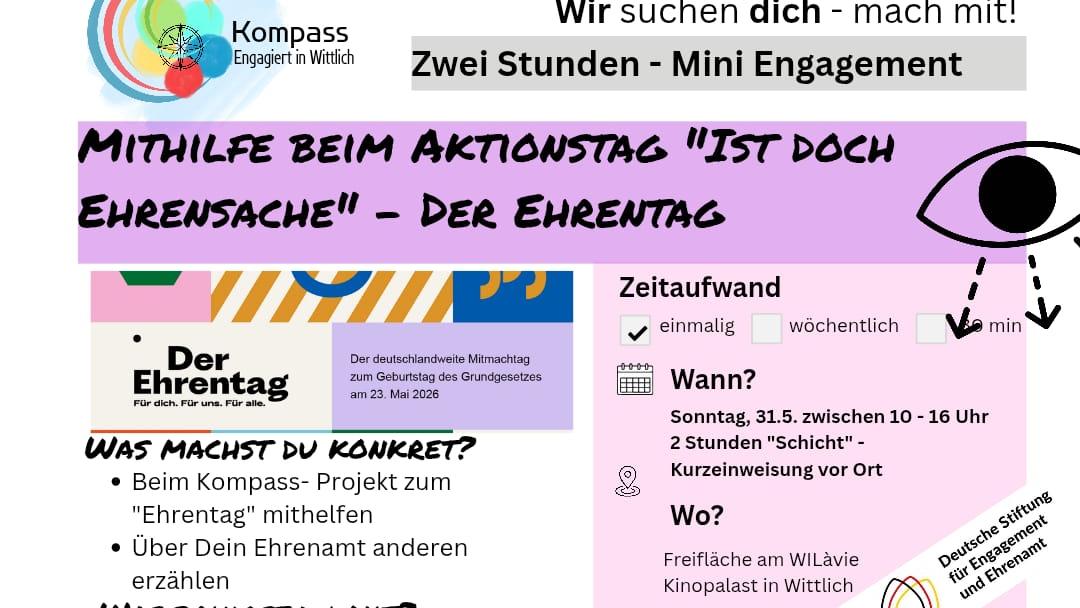 MITHILFE BEIM AKTIONSTAG 'IST DOCH EHRENSACHE' - DER EHRENTAG am 31. Mai 2026
