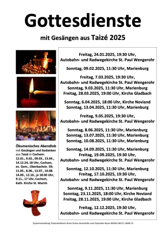 Plakat zu Gottesdienste mit Gesängen aus Taizé