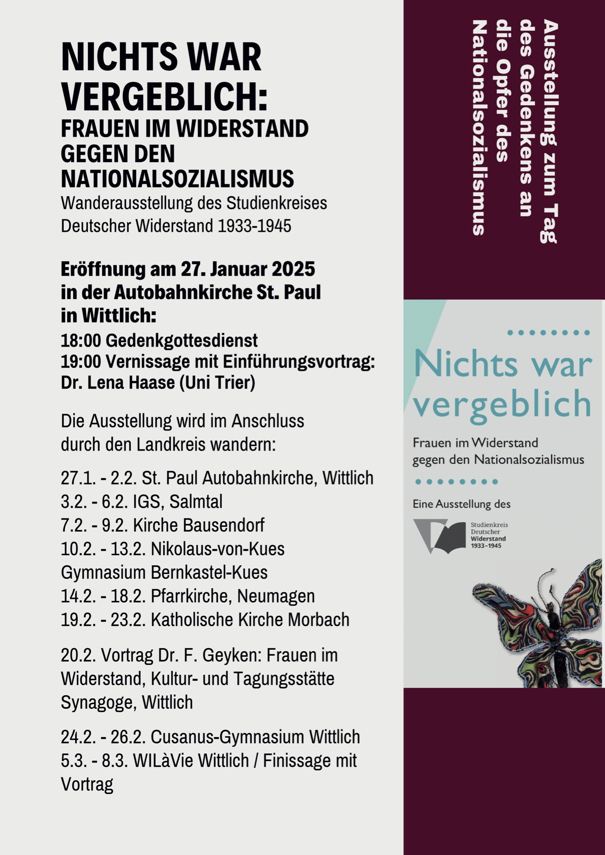 Plakat zur Ausstellung 'Nichts war vergeblich: Frauen im Widerstand gegen den Nationalsozialismus