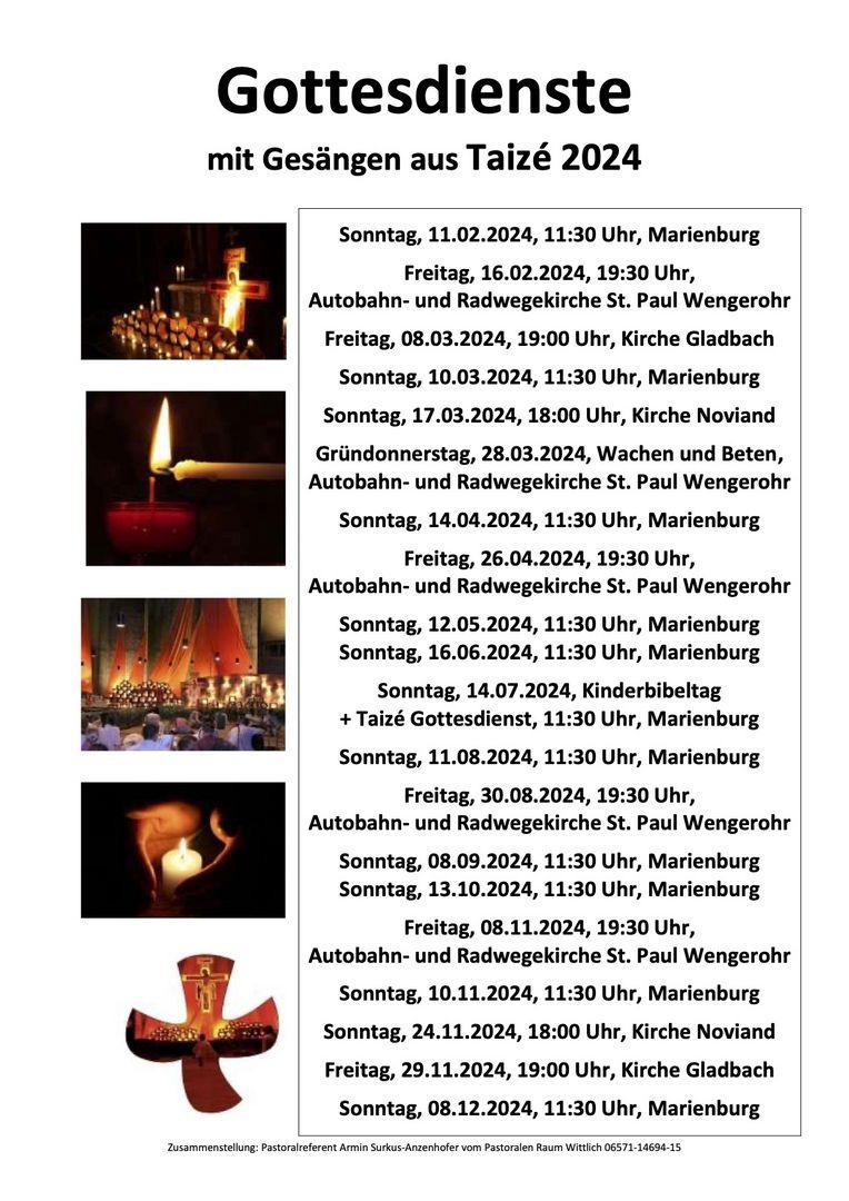 Plakat zu Gottesdienste mit Gesängen aus Taizé